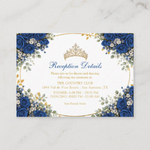 Cartão De Informações Elegantes Rosas Azul Real Douradas Quinceañera