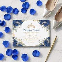 Elegantes Rosas Azul Real Douradas Quinceañera