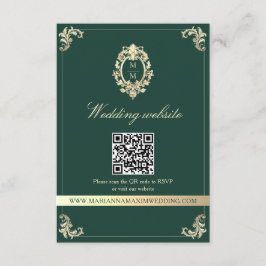 Cartão De Informações Emerald Gold Baroque Wedding Website QR Card