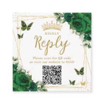 Emerald Green Butterflies Quinceanera RSVP Código 