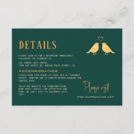 Cartão De Informações Emerald Green & Dourado Birds Flowers Detalhes do 