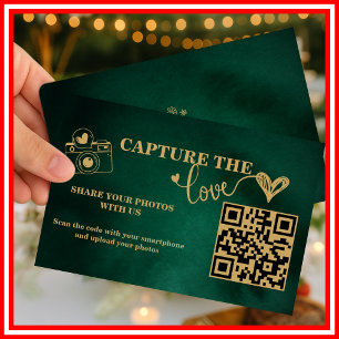 Cartão De Informações Emerald Green & Dourado Capture o Casamento QR do 