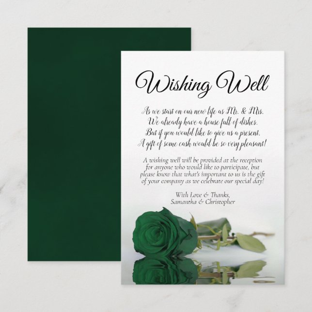 Cartão De Informações Emerald Green Rosa Casamento Wishing Bem Poem (Frente/Verso)