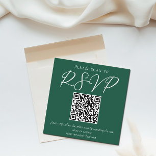 Cartão De Informações Emerald Green Typografia QR Code Weding RSVP