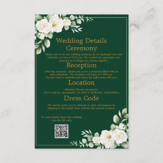 Cartão De Informações Emerald Winter Elegant Floral Wedding Details QR