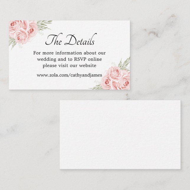 Cartão De Informações Encaixe de Casamento com Detalhes Florais de Rosa  (Frente/Verso)