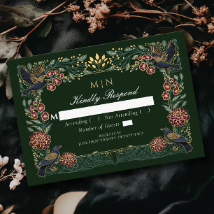 Cartão De Informações Encantada Casamento Floral Raven Raven Dahlia RSVP