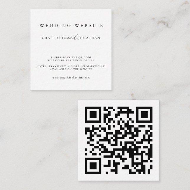 Cartão De Informações Enclosure de Código QR do Site de Casamento Minima (Frente/Verso)