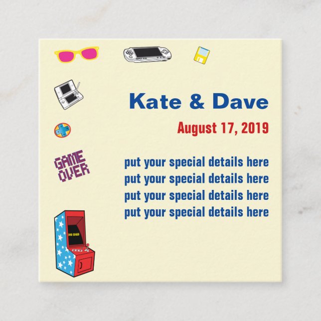 Cartão De Informações Entrevista Retro-Video Gamer 🎮 💍 Casamento (Frente)