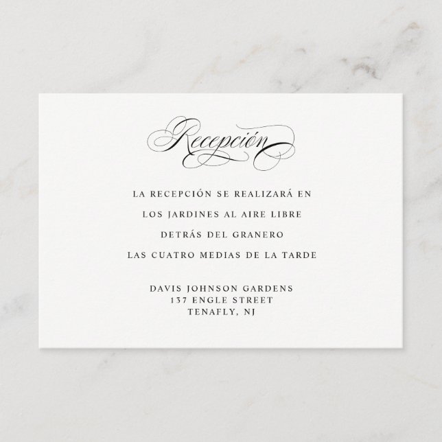 Cartão De Informações Envelope de Recepção e Direções em Língua Espanhol (Frente)