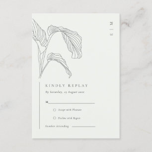 Cartão De Informações Esboço de Palma Folhosa Casamento Preto Branco Rec