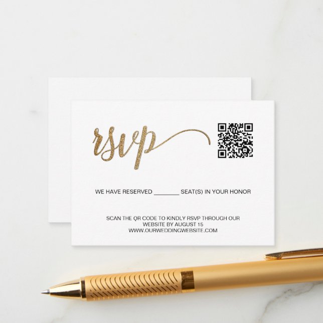 Cartão De Informações ESCANEIE o código QR Gold RSVP com lugares reserva (Frente/Verso In Situ)