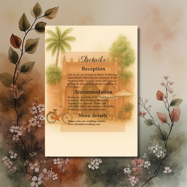 Cartão De Informações Escape do casamento de destino do pátio índio (Criador carregado)