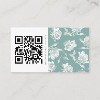 Cartão De Informações Escrita Caligráfica Verde Salvia QR Informações Ca