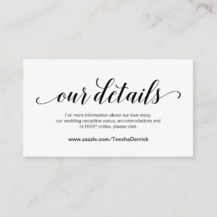 Cartão De Informações Escrita Negra Elegante, Detalhes do Casamento, RSV