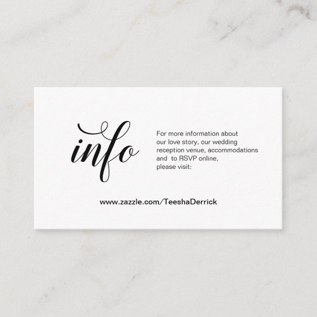 Cartão De Informações Escrita Negra Elegante, Detalhes do Casamento, RSV (Frente)