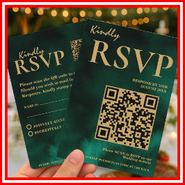 Cartão De Informações Esmeralda Verde & Dourado Casamento Código QR RSVP