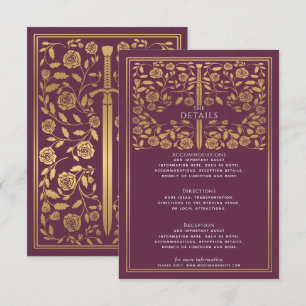 Cartão De Informações Espada Medieval Casamento Detalhes Real Roxo