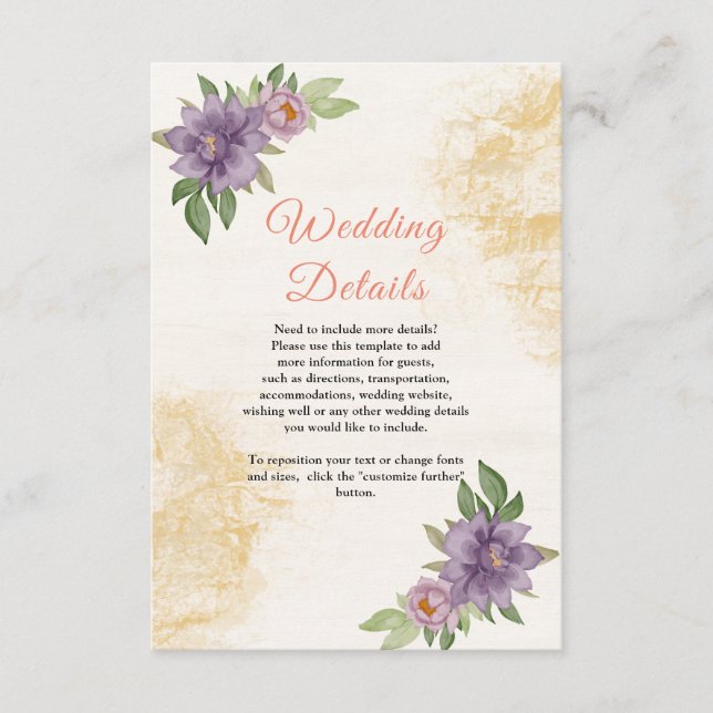 Cartão De Informações Estética de verão rústico Casamento de flores silv (Frente)