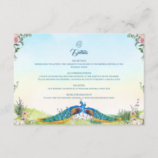 Cartão De Informações Estilo de Casamento Botânico Pavão Azul Elegante