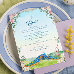 Cartão De Informações Estilo de Casamento Botânico Pavão Azul Elegante