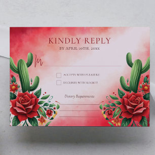 Cartão De Informações Estilo Vermelho Mexicano Quinceañera Rsvp