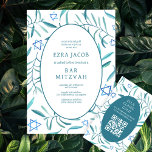 Cartão De Informações Estrela Botânica de Aquarela David Bar Bat Mitzvah<br><div class="desc">Cartão perfeito para anunciar um morcego mitzvah, bar mitzvah ou outra celebração judaica! A mão fez a aquarela arte para você na frente e atrás! TOTALMENTE PERSONALIZÁVEL! Clique em "Personalizar" acima para editar o texto e adicionar seu link ao código QR. Clique em "editar usando a ferramenta design" para ajustar...</div>
