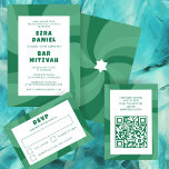 Cartão De Informações Estrela giratória moderna do Bar de código David Q<br><div class="desc">Carteira perfeita ou cartão RSVP para um morcego mitzvah, bar mitzvah ou outra celebração judaica! A mão fez arte para você. TOTALMENTE PERSONALIZÁVEL! Clique em "Personalizar" acima para editar o texto e adicionar seu link ao código QR. Clique em "editar usando a ferramenta design" para ajustar as fontes, as cores...</div>