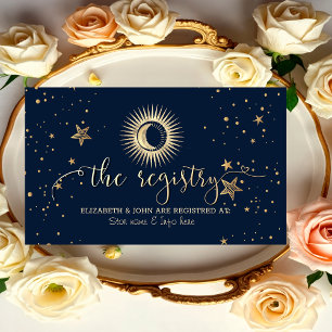 Cartão De Informações Estrelas Celestiais Douradas Do Sol E Da Lua