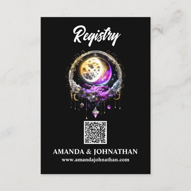 Cartão De Informações Estrelas da lua magenta negra código QR luna (Frente)