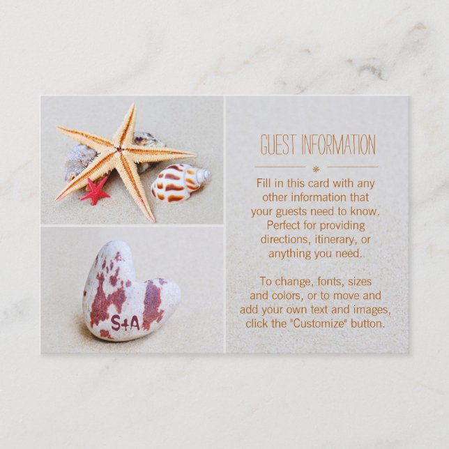 Cartão De Informações Estrelas do Tema da Praia e Informações do Convida (Frente)