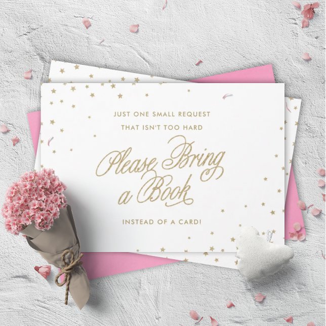 Cartão De Informações Estrelas Douradas de brilho trazem um Chá de livro (Criador carregado)