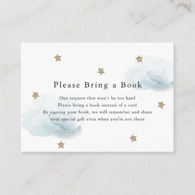 Cartão De Informações Estrelas e nuvens Douradas Traga um Livro (Frente)