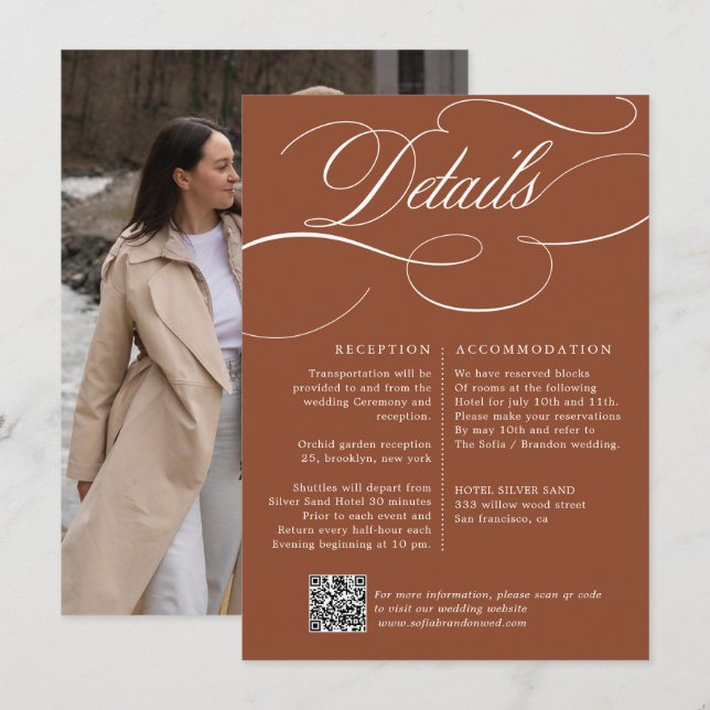 Cartão De Informações Eterno de Caligrafia Moderna Terracotta Wedding (Frente/Verso)