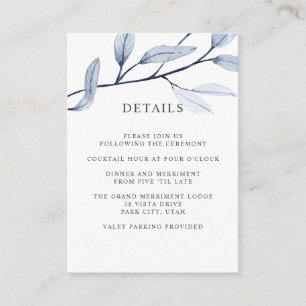 Cartão De Informações Ethereal Blue detalhes do HOTEL de casamento Acomo