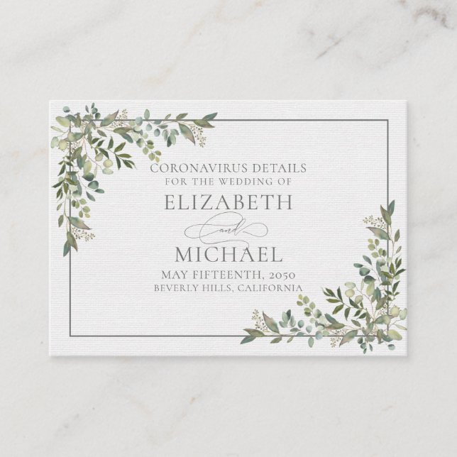 Cartão De Informações Eucalipto Botânico Verde Salvia Detalhe do Coronav (Frente)