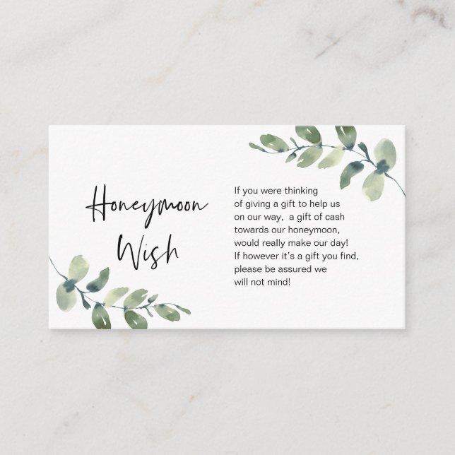 Cartão De Informações Eucalipto verde, tinta preta, lua de mel Enc (Frente)