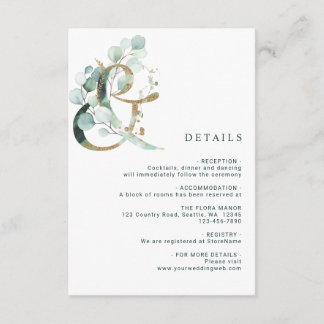 Cartão De Informações Eucalyptus Ampersand Dourados Detalhes do Casament
