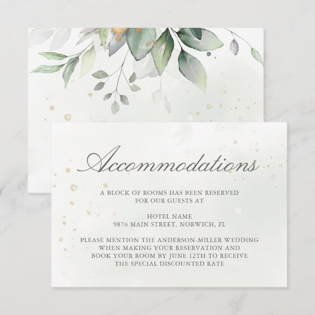 Cartão De Informações Eucalyptus Deixa Alojamento De Casamento Verde (Frente/Verso)