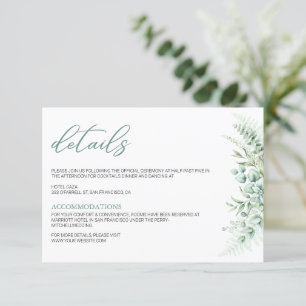 Cartão De Informações Eucalyptus deixa casamento