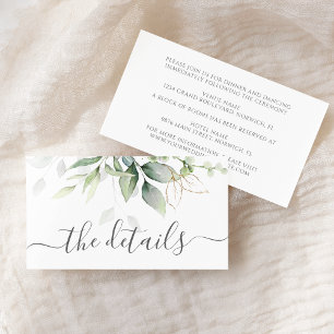 Cartão De Informações Eucalyptus Deixa Casamento Elegante Dourado Verde