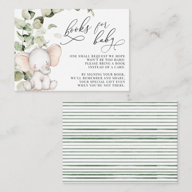 Cartão De Informações Eucalyptus Elephant Livros Neutros Para Bebê (Frente/Verso)