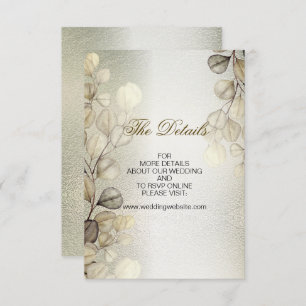 Cartão De Informações Eucalyptus Foliage Wedding Shiny Dourado com Aquar