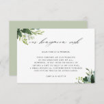 Cartão De Informações Eucalyptus Green Foliage Weding Honeymoon Wish<br><div class="desc">Este cartão de desejo da lua de mel do casamento apresenta cores aquáticas pintadas de eucalipto,  folhas verdes com caligrafia moderna. Para personalização mais avançada deste design,  clique no link "Personalizar mais". Itens correspondentes também estão disponíveis</div>