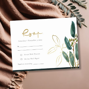 CARTÃO DE INFORMAÇÕES EUCALYPTUS GREEN GOLD FOLIAGE CASAMENTO RSVP