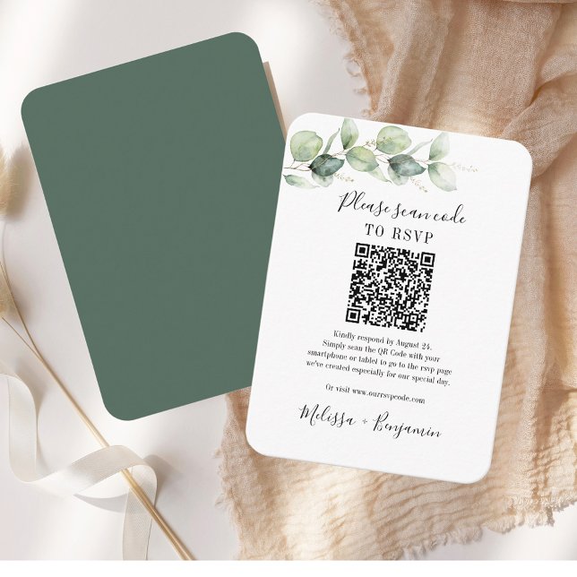 Cartão De Informações Eucalyptus Greenery Código QR RSVP Casamento Simpl (Eucalyptus Greenery QR Code RSVP Wedding Simple Enclosure Card)
