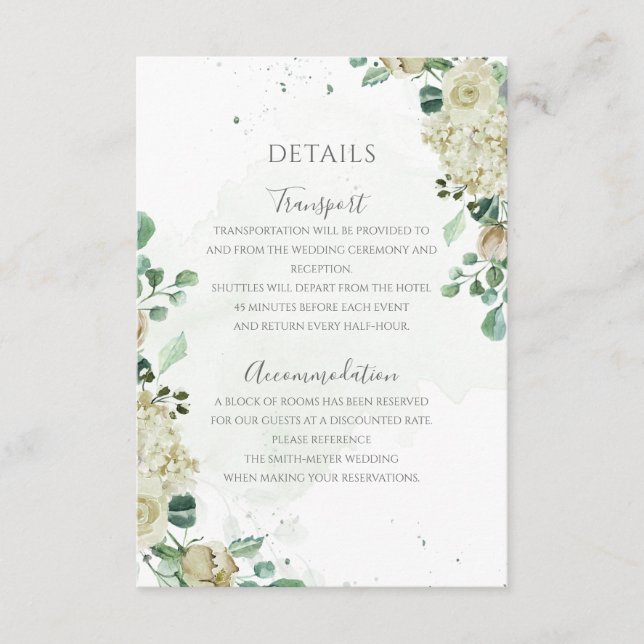 Cartão De Informações Eucalyptus Greenery Deixa Casamento Floral Elegant (Frente)