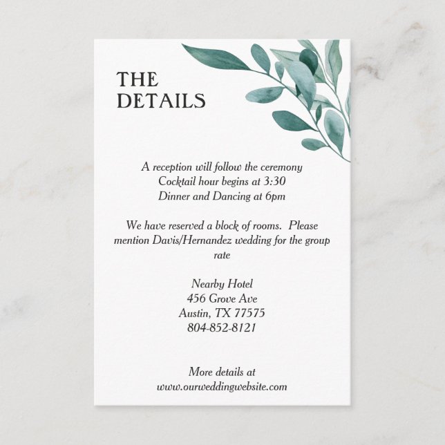 Cartão De Informações Eucalyptus Greenery Frame Verde Azul Preto (Frente)