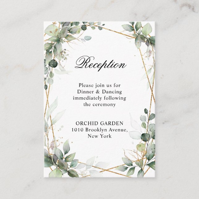 Cartão De Informações Eucalyptus Greenery Recepção de casamento Botânica (Frente)