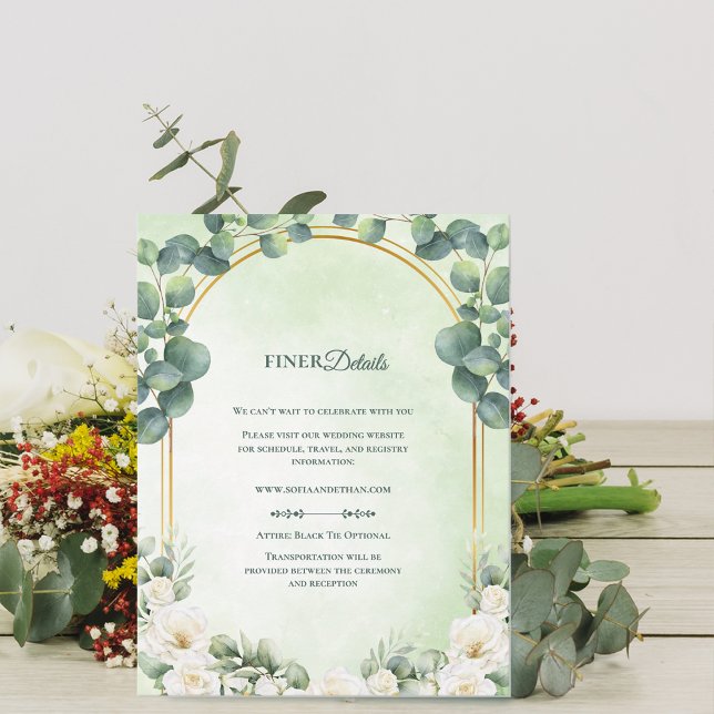 Cartão De Informações Eucalyptus Sage Green Botanical Wedding Details (Eucalyptus Sage Green Botanical Wedding Details Enclosure Card)